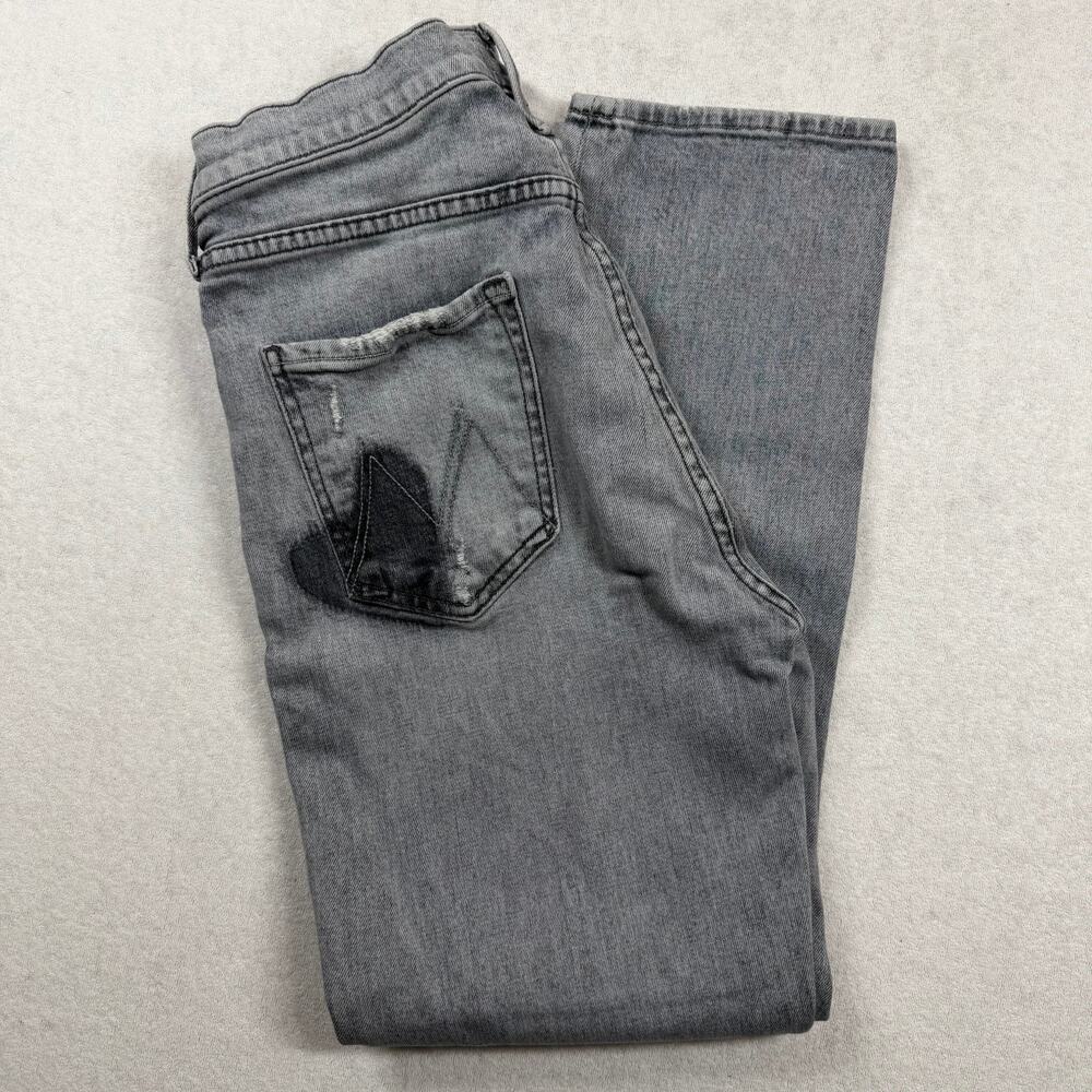 MOTHER Denim Women’s Gray Distressed Button Fly Straight Jeans Size 30